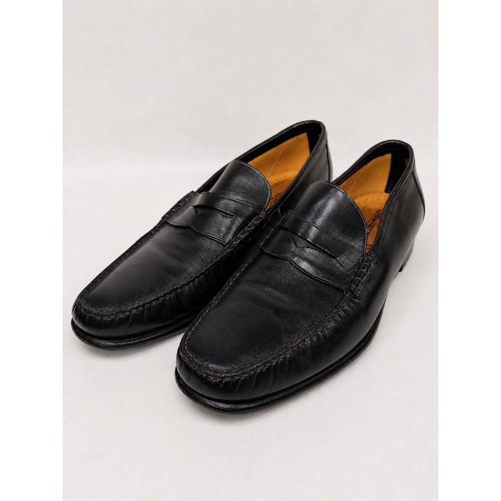 Santoni Italy Black Leather Penny Loafers 11.5D $800 Quiet Luxury Dress Shoes
